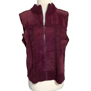 Vintage Designers‎ Studio Originals L wine suede and ribbed knit hippie zip vest